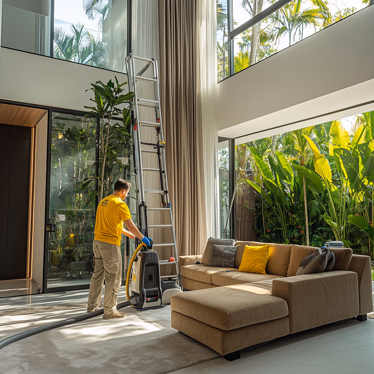 a man cleaning a house